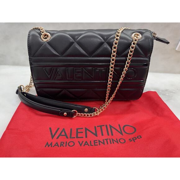 Mario Valentino Handbags - NWOT Valentino by Mario Valentino Ada Quilted Black Leather Bag Gold Chain Logo